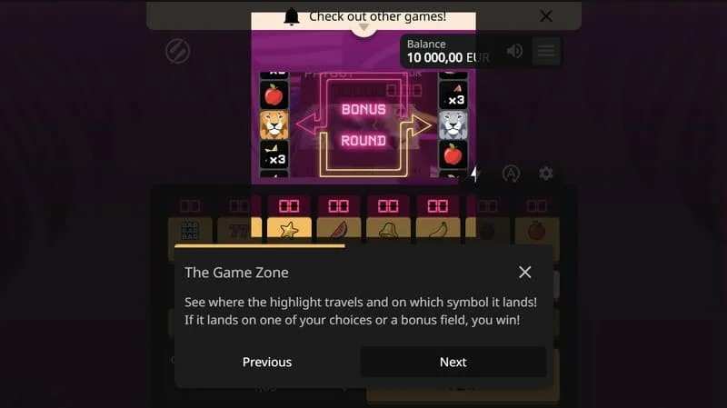 Lion Zama Fruits Bonus Spins - collecting Scatter symbols and triggering a special mode